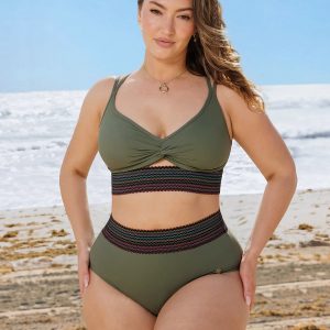 Boho Trim High Waist Tummy Control Bikini Set