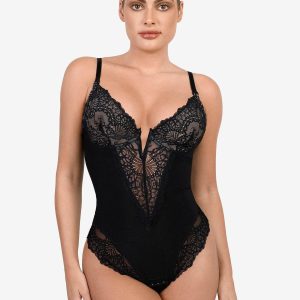 Shapewear Lace Deep V-Neck Sculpting Thong Bodysuit
