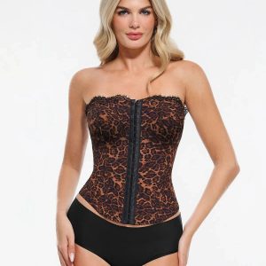 Shapewear Sculpting Leopard Mesh Detachable Strap Corset Top