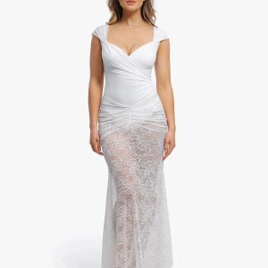 Shapewear Cap Sleeve Bodysuit Lace Fishtail Coverup Skirt Set