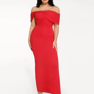 Shapewear Off-the-Shoulder Slim Column Maxi Dress
