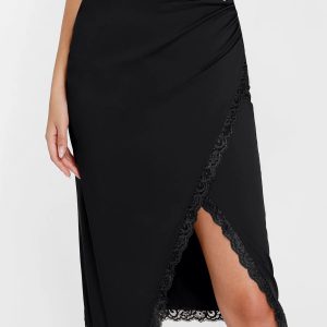 Shapewear Slimming Lace Trim Midi Wrap Skirt